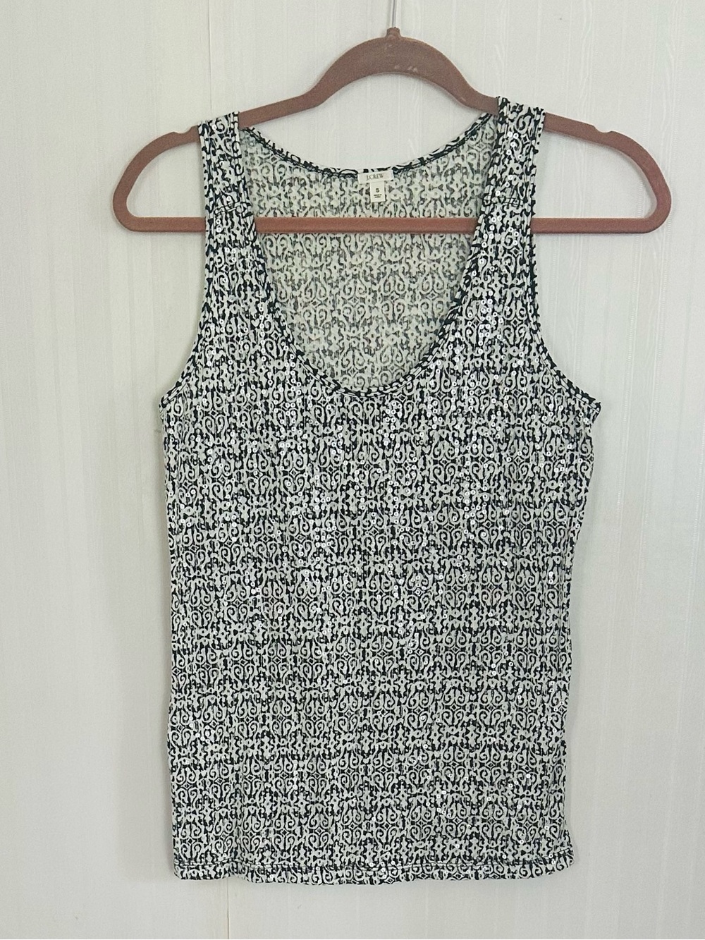 J.Crew Scoop Neck Black & White Sequined Tank Top